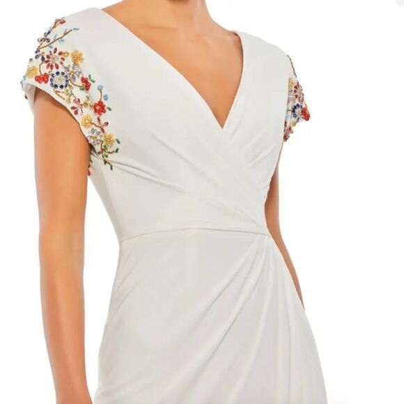 Mac Duggal 55709 Womens White Embellished Sleeve Jersey Wrap Gown - Picture 3 of 16